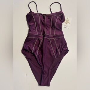 BECCA Women's Standard Color Sheen One Piece Metallic Purple Aubergine corset